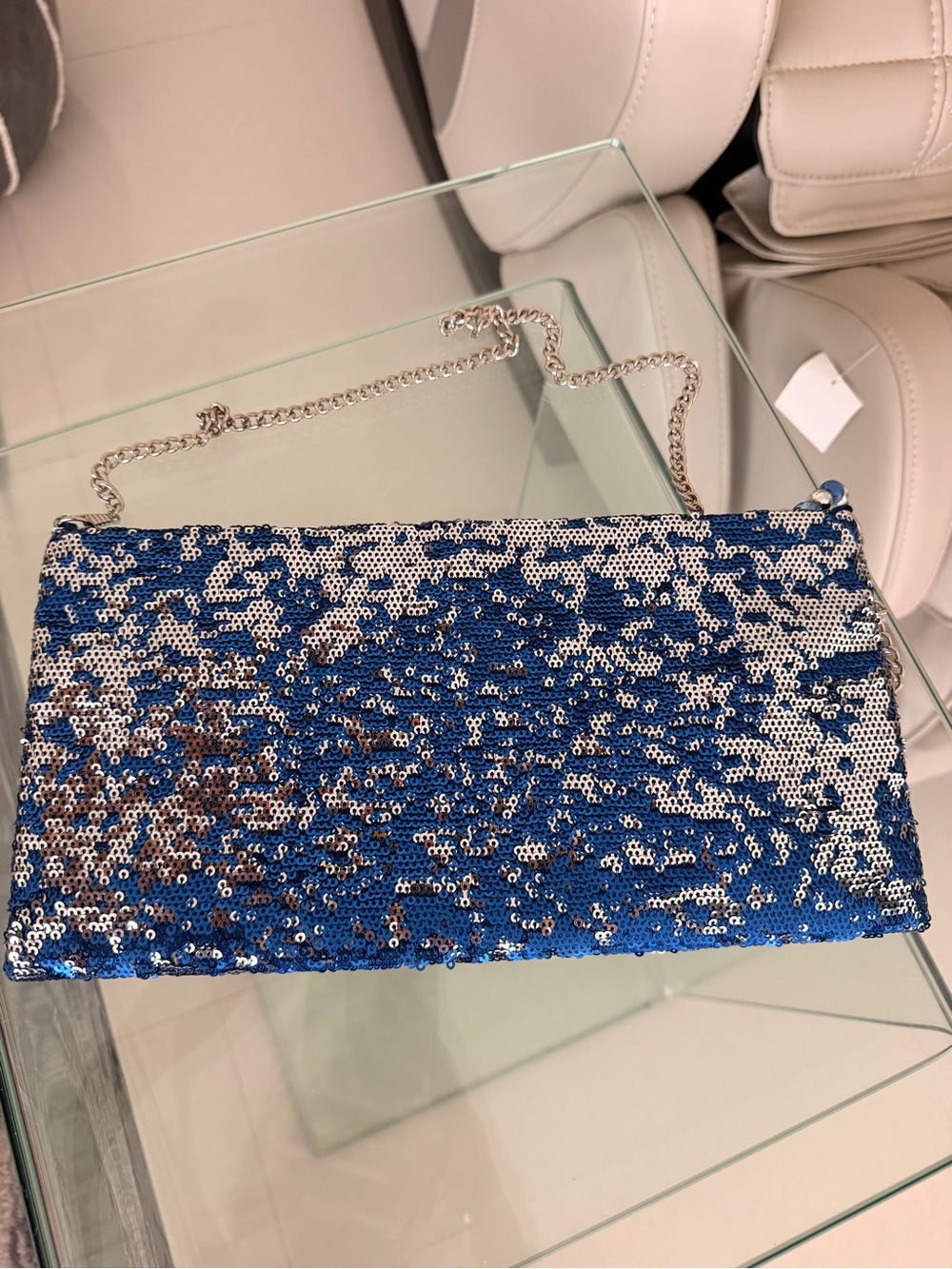 Blue and Silver Sequin Chain Clutch - Women Bags